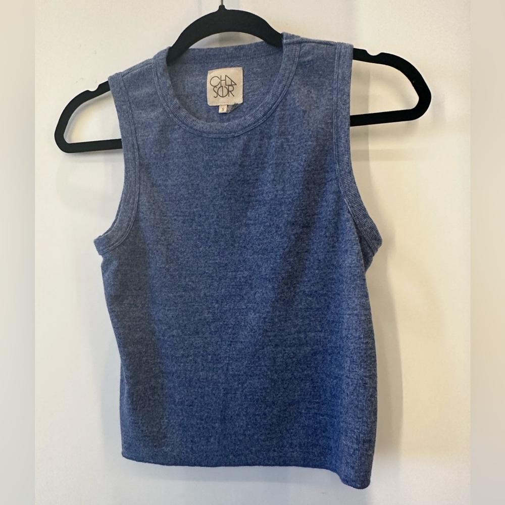 Chaser Ribbed Blue Tank Shirt Round Neck NWT